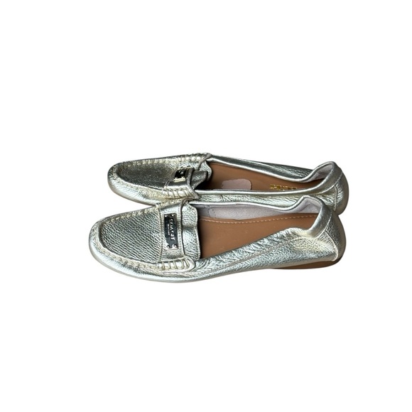 Coach Fredrica Metallic Gold Pebbled Leather Womens Loafers Size 6.5 Flats - Picture 2 of 9